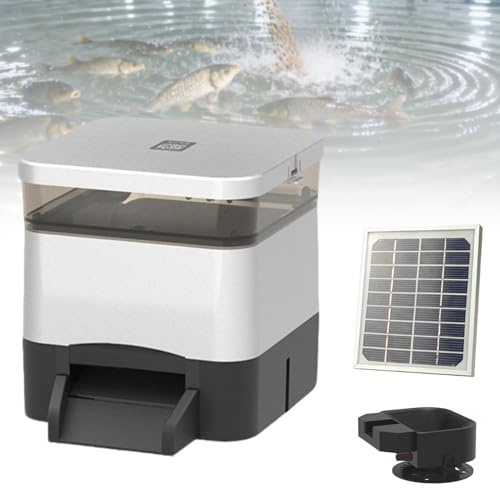 Automatic Fish Feeder For Pond Solar Powered 4/10l Capacity Adjustable Auto Fish Food Dispenser With Timer Moisture-Proof Outdoor Koi Fish Feeder For Vacation,Weekend Or Daily Use(Silver,4L)