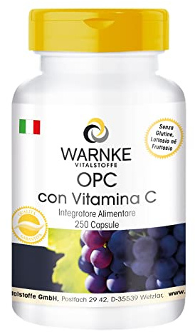 OPC in capsule 60mg - Con Vitamina C, estratto di semi d'uva 200mg - 250 capsule | Warnke Vitalstoffe - Qualità da farmacia tedesca