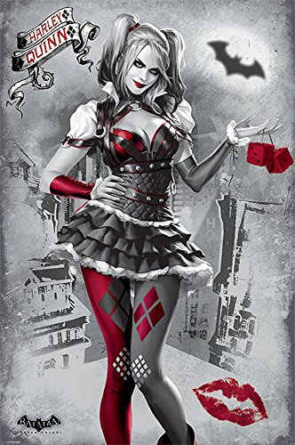 empireposter Batman - Arkham Knight - Harley Quinn - Kino Film Poster Plakat Druck - Größe 61x91,5 cm + 2 St Posterleisten Kunststoff 62 cm transparent
