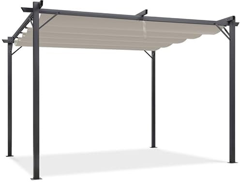 IDMarket - Pergola Toit rétractable 4 Pieds 3x4 M tonnelle Taupe