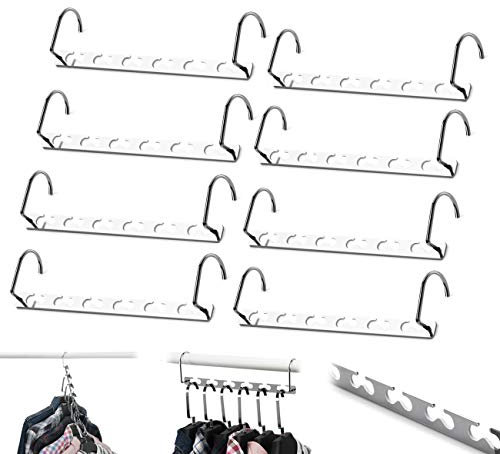 Kleiderbügel Platzsparend, ilauke 8 Stück rutschfeste Kleiderhaken Kleiderbügelhalter aus Metall,Magic Kleiderbügel Garderobe Organizerfür Schwere Kleider -Vertikal/Horizontal
