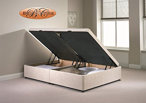 Divan Ottoman Side Lift Storage Bed Single 4'6 Double 5ft King Size Chenille (3FT Single, Cream)