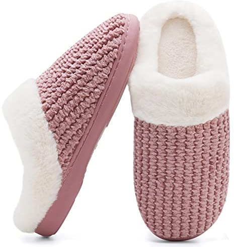 Hiver Pantoufles Femmes en Mousse Mémoire Confort Laine-Peluche Maison Intérieur Mignon Mules Chaussons Anti-Slip Chaud Souple House Chaussures pour Dames Indoor Outdoor, Rose.hst, 38/39 EU