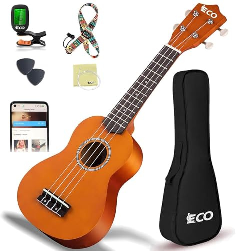 Sopran Ukulele Anfänger Kit für Kinder & Anfänger, 21 Zoll Ukelele mit Songbook, Case, Strap, Tuner, Strings & Picks - Honig | Für Kinder, Erwachsene, Studenten, Anfänger, Profi, mit Koffer, Gurt, Stimmgerät, Saiten, Plektren
