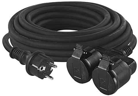 EMOS - IP44 Verlängerungskabel 20m - 2 Schuko-Steckdosen - wasserdicht, schlagfest, hitze- & kältebeständig - 230 V, 16 A, 3680 W - Gummi-Isolierung - H05RR-F3G 1,5 mm2 - für Außenbereich - schwarz