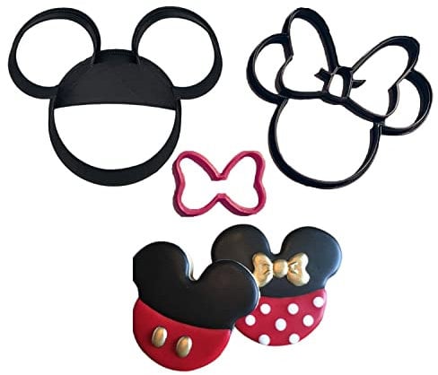MOUSE COOKIE CUTTERS. Inspired By Mickey Head and Minnie Mouse Face Cartoon Characters with Red Hair Bow Cookie Cutters Made in USA (3 Pack)