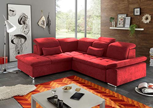 Froschkönig24 Wayne Ecksofa 276x240 cm Couch Eckcouch Sofa Rot (Berry), Ausführung:Links