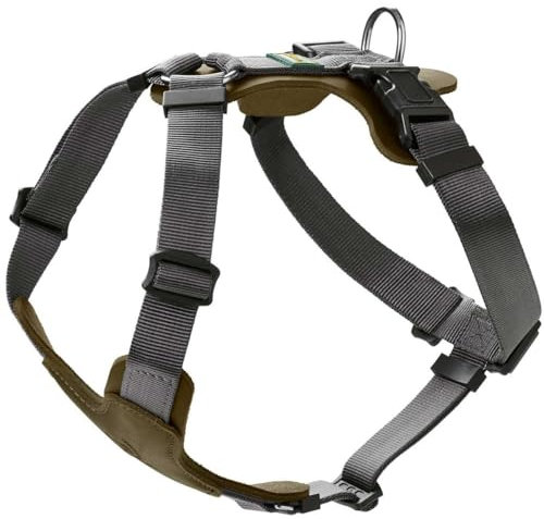 HUNTER Hundegeschirr AALBORG MIXED, Farbe: oliv/grau, Rindsleder/Nylon, 5-fach verstellbar, leicht, mit Kunststoffschnallen, Made in Germany, Größe: XS-S