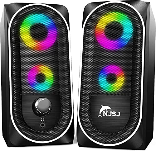 NJSJ Cassa PC USB Altoparlanti RGB Gaming 10 W Stereo Speaker 2.0 Cassa Portatile,Aux da 3,5 mm per PC, Laptop,Tablet,Giochi