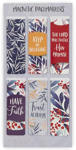 Set of 6 Beloved Faith Favorites Trust Always Inspirational Magnetic Bible Verse Bookmark with Scripture, Size Small 2.3 x .75