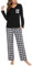 iClosam Pigiama Donna Invernale a Quadri Pigiama Cotone Lungo Pigiami Due Pezzi con Tasche Laterali Comodo Casual per la Casa S-XXL