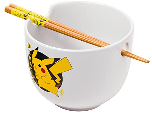Silver Buffalo Pokemon Pikachu Keramik-Ramen-Nudel-Reisschale mit Essstäbchen, mikrowellengeeignet, 590 ml