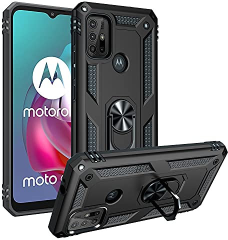 FTRONGRT Hülle für Motorola Moto G30,Doppelschicht-Design(TPU+PC) Stoßfest Hybrid Robuste Schutzhülle Mit Standfunktion,Hülle für Motorola Moto G30-Schwarz