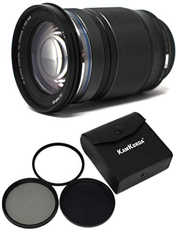 KamKorda Lens Filter Kit 72mm + Olympus M.Zuiko Digital ED 12-200mm f/3.5-6.3 Lens, Micro Four Thirds System, Movie & Still Compatible AF System, Weather-Resistant Construction + 2 Year Warranty