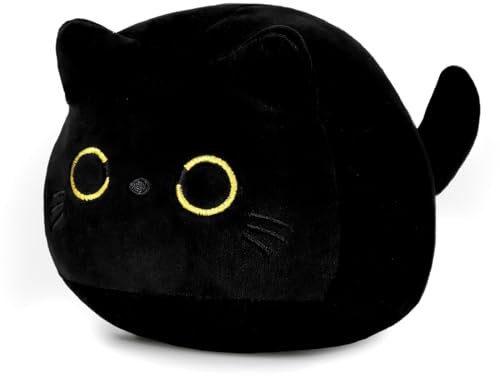 Zaloife Schwarze Katze Kuscheltier, Plüschtier Katze 18cm, Süß Stofftier zum Kuscheln & Spielen, Plüschkissen Puppe Geschenk für Fans Kinder Mädchen Jungen