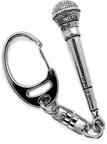 Solid Pewter Microphone Keyring with Gift Pouch