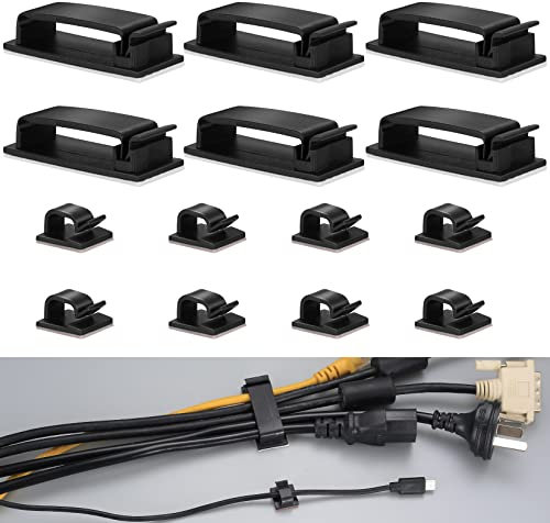 60 Piezas Clips Autoadhesivos para Cables, Organizador de Cables de Gestión Autoadhesivos, Cable Abrazadera Soporte de Alambre para Cables TV, PC, Laptop, Escritorio, Hogar, Oficina