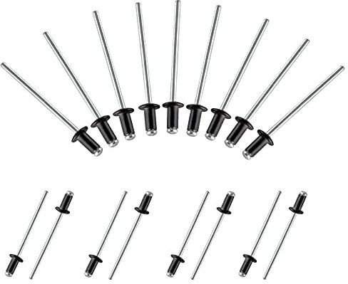 Jersvimc Surtido de remaches ciegos de aluminio de 1/8 x 1/4 pulgadas, remaches negros pop, herramienta de remache de barco de metal, remaches marinos para kayak, 100 unidades