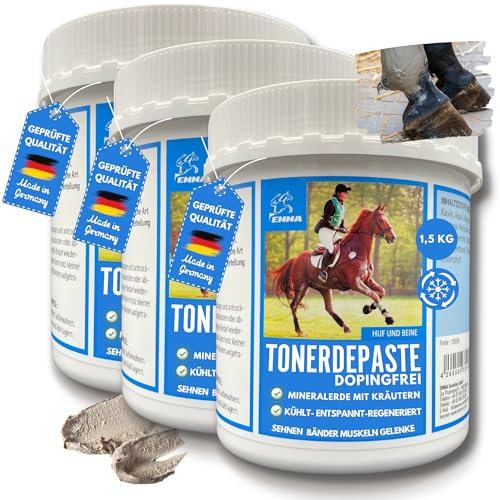 EMMA essigsaure Tonerde Pferd ohne Arnika dopingfrei 3x1,5Kg Tonerde Paste Pferd Kühlend I Heilerde Paste I Lehm Salbe kühlt Muskel Gelenke Sehnen zur Regeneration Entspannung Muskelkater für Pferde