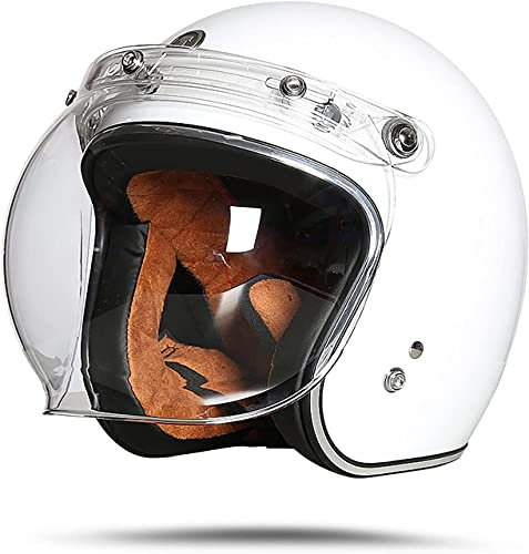 ZLYJ Erwachsene Motorrad Halboffener Helm 3/4 Helm ECE Motorrad Jethelm, Retro Visier Crash Helm Mit Bubble Mirror F,XXL(63-64cm)