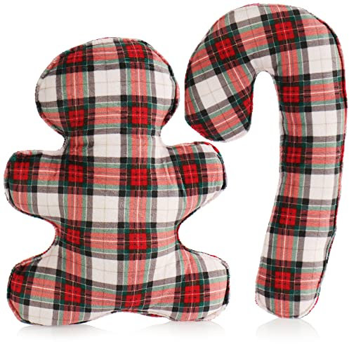 com-four® 2x Hundespielzeug Lebkuchenmann und Zuckerstange - Quietschspielzeug-Puppe aus Stoff - weiches Kauspielzeug - Heimtierbedarf Beißspielzeug-Figur [Auswahl variiert] (2 Stück - Muster kariert)