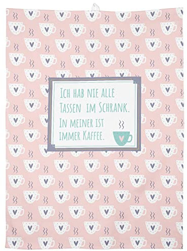 Gruss & CO Geschirrtuch Motiv Tassen | Baumwolle, 60 cm x 45 cm, Farbiger Motivdruck | Geschenk, Küche, Kochen, Grillen | 47783