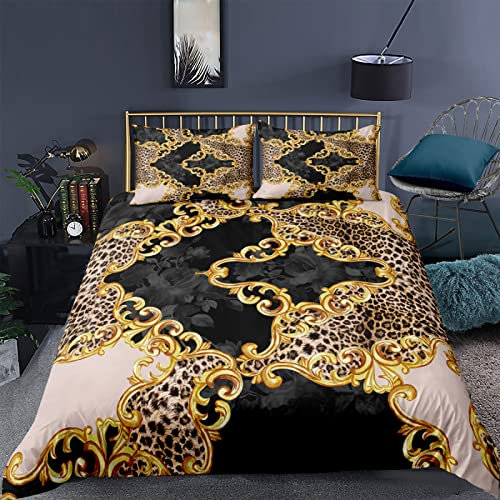 RFFLUX 3D Leopardenmuster Gold Kette Bettwäsche Set 135x200 cm 2teilig mit Reißverschluss Weiche und Angenehme Schlafkomfort Microfaser Bettbezug Kinderbettwäsche mit Kissenbezug 80x80 cm