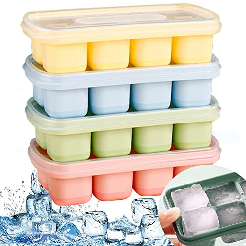 Ledeak 4 Stück Eiswürfelform, Eiswürfelbehälter mit Deckel BPA Frei Stapelbar Leicht zu Lösen Ice Cube Tray, Eiswürfelformen Silikon für Kaffee Babynahrung Gekühlte Getränke und Whisky