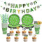Decoración de cumpleaños de fútbol, pancarta de feliz cumpleaños, platos de papel, vasos de papel, adornos para pasteles, popotes, suministros para fiestas de cumpleaños para niños Vajilla de fútbol