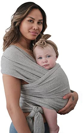 Mushie Tragetuch für Neugeborene & Babys | 100% Bio-Baumwolle | Mit einer integrierten Tasche | von 3,6-14,9 kg | Atmungsaktiv, um Überhitzung zu vermeiden | Gray Melange