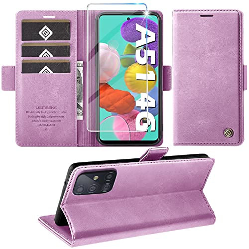 Handyhülle für Samsung Galaxy A51 4G mit Schutzfolie, Wallet Leder Kartenfach Standfunktion Flip Case Cover Klapphülle