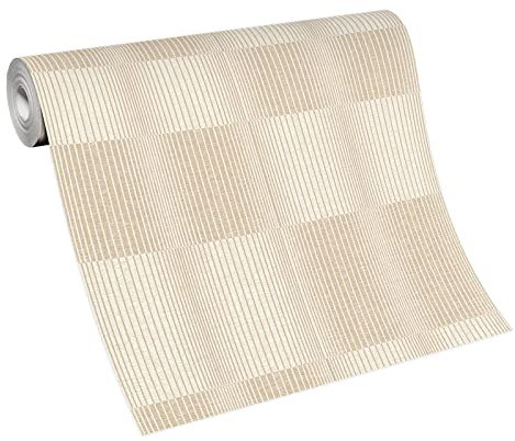 BRICOFLOR Retro Tapete beige crème | Vlies Mustertapete im 60er 70er Jahre Stil | Geometrische Vliestapete mit Linien Muster für Wohnzimmer und Esszimmer