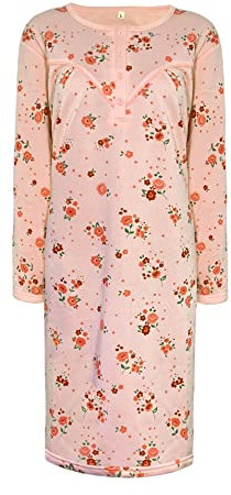 i-Smalls Ladies Thermal Fleece Nightdress Super Soft Long Sleeve Floral Nightie (L) Peach