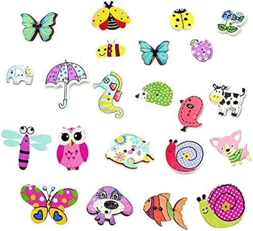 Bottoni Animali Colorati, 100 Pezzi Piccoli Bottoni in Legno Varie Dimensioni per Cucire con 2 Fori a Forma di Animale per Lavorare a Maglia Cucito Artigianato Fai da Te Ornamenti Pittura Decorazioni