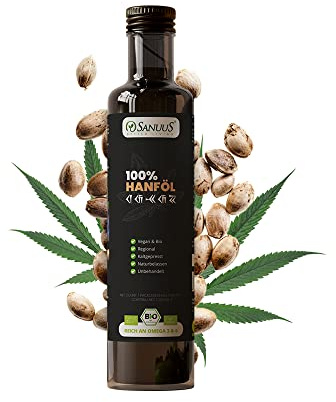 SANUUS Bio Hanföl kaltgepresst 500ml - Naturland Speiseöl aus Deutschland | reich an Omega 3-6-9, nussig-mild für Salate, Dips und die kalte Küche