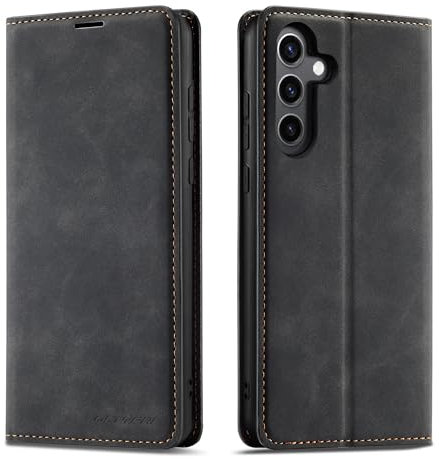 QLTYPRI Hülle für Samsung Galaxy A34 5G, Premium Dünne Ledertasche Handyhülle mit Kartenfach Ständer Flip Schutzhülle Kompatibel mit Samsung Galaxy A34 - Schwarz