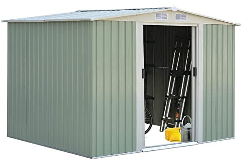 GOPLUS 9.27 m³ Cobertizo de Jardín Estanco con Puerta corredera y Ventanas, 205 x 257 x 175 cm，Metal Galvanizado, Almacenamiento para Dispositivos, Herramientas de Jardinería