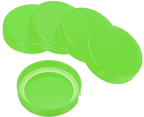 PATIKIL 86mm Wide Mouth Plastic Mason Jar Lids, 1Set/6 Pack Canning Jars Caps with Silicone Sealing Ring for Kitchen Storage, Green