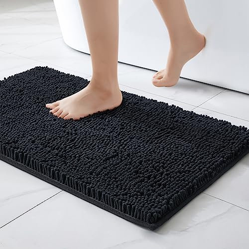 MIULEE Badematte 40x60 cm Schwarz – Super Saugfähiger Badteppich Weich & rutschfest, Waschbarer Badezimmerteppich aus Chenille Mikrofaser für Dusche & WC – Pflegeleichter Badvorleger für Zuhause