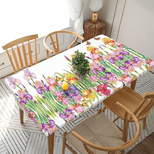 ASEELO 152 x 76 cm Tischdecke Iris Blume Schmetterling Druck Dekorative Tischdecke Abwischbare Tischdecke für Esstisch und Indoor Outdoor
