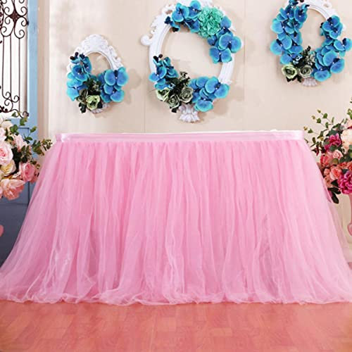 ORGEFY Gonne da Tavolo Rosa Compleanno Tulle Battiscopa da Tavolo Festa di Nozze Tutu Gonna da Tavolo Rivelazione Decorazioni per la casa per Feste-400cmx79cm-13.2ft,Rosa