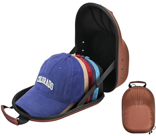 ProCase Baseball Cap Case, Hut Reise Organizer Hat Carrier Aufbewahrungstasche für 4-5 Caps, Huthalter Hutaufbewahrung mit verstellbarem Schulterriemen und Tragegriff Cap Halterung Box Holder -Braun