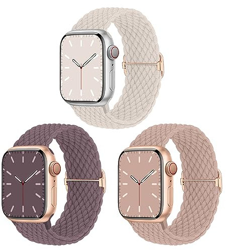 Geflochtenes Armband Kompatibel mit Apple Watch 38mm 40mm 41mm 42mm, Nylon Elastisches Dehnbares Band für Apple Watch 10 9 8 SE 7 6 5 4 3 2 1, 3 Stück