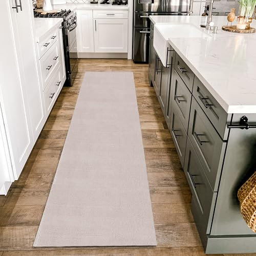 HomebyHome Kurzflor Teppich Läufer Flur 60 x 110 cm Creme - Waschbarer Teppich für Schlafzimmer, Wohnzimmer und Ideal als Küchenteppich - Flauschiger Teppich Extra Weich, Einfarbig, rutschfest, Klein