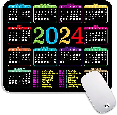Armanza Tappetino per mouse quadrato, calendario 2024, design personalizzato con texture di alta qualità, lavabile, panno in lycra, base in gomma antiscivolo per mouse wireless