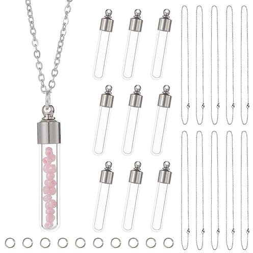 SUNNYCLUE 1 Box 10Pcs Vial Necklace Bulk Wish Bottle Necklace Making Kit Glass Bottle Charms Necklace Screw Cap Bottle Empty Clear Vial Necklaces for Jewellery Making Memorial Keepsake Ashes Holder