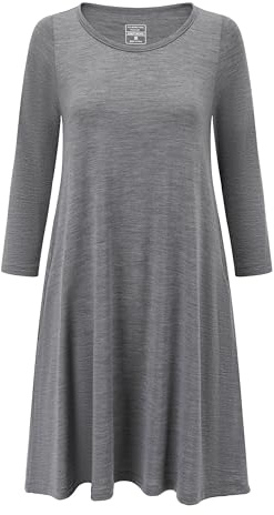 Adeptwool Womens Merino Wool Swing Dress Sleeve Flare with Pockets