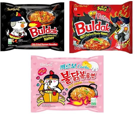 Samyang 3x Buldak Ramen Carbonara, Hot Chicken, 2-fach Spicy Chicken Set Probier Paket Stir Fry Noodles Noodles Geschenk Set
