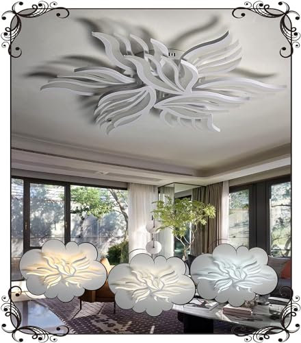 WSXEDC Dimmbare LED Deckenlampe Groß Wohnzimmerlampe Geometrisches Design Deckenlampe Led Deckenleuchte DIY Energiesparlampe Beleuchtung Schlafzimmer Deckenleuchte Weiß, Ø85cm,90W