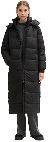 TOM TAILOR Denim Damen Puffer Wintermantel mit Abnehmbarer Kapuze, 14482 - Deep Black, S